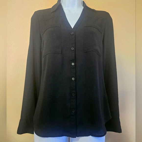 Express Tops - Express The Portofino Shirt Slim Fit Women's Size XS Black Roll Tab Sleeve